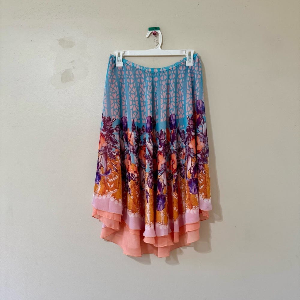 Anthropologie Dream Daily RN Floral Skirt Iris Tulip Flower Print Small